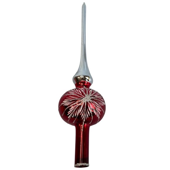 Liberty Bell Tree Topper Red/White/Silver Blown Glass 9" Vintage Christmas - Picture 1 of 10